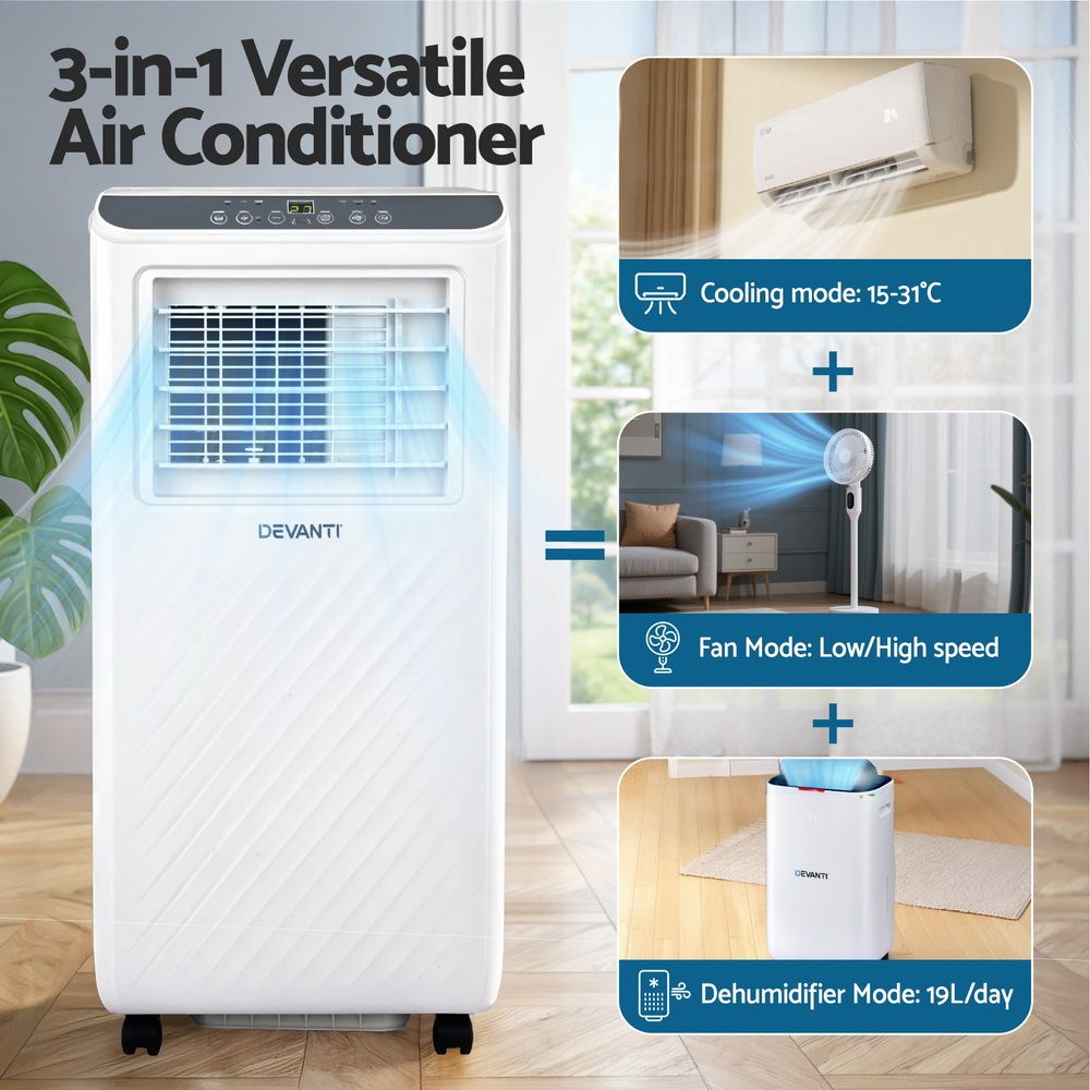 3-in-1 Devanti Portable Air Conditioner Dehumidifier Fan 7000BTU