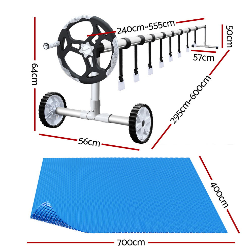 Swimming Pool Cover 600 Micron 7x4m with Roller 5.55m Solar Blanket