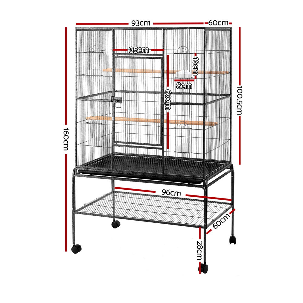 Bird Cage Large 160cm Parrot Aviary with Stand & Castor Wheels