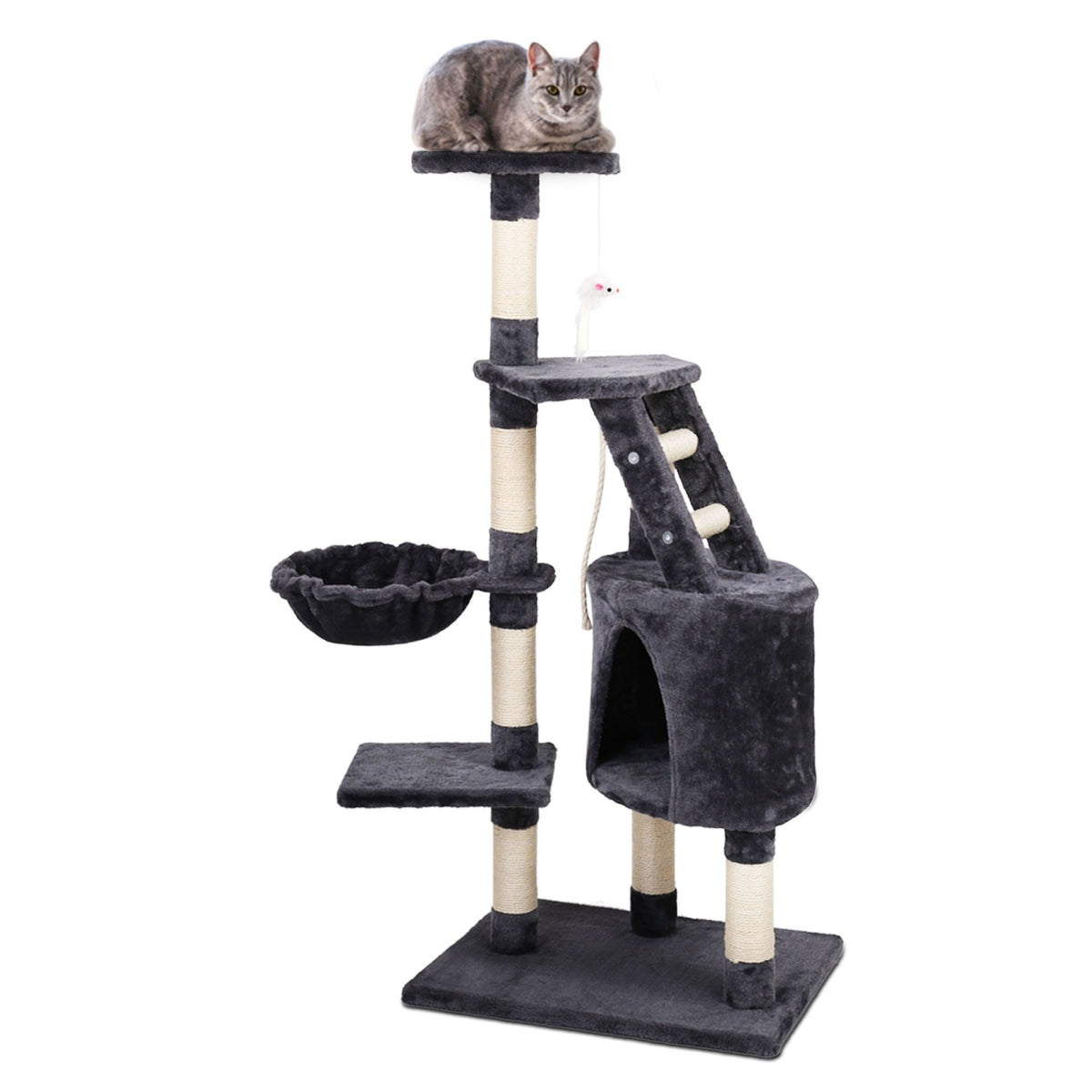 Cat Tree 120cm, Wood Multi-Level Scratching Post Tower Condo