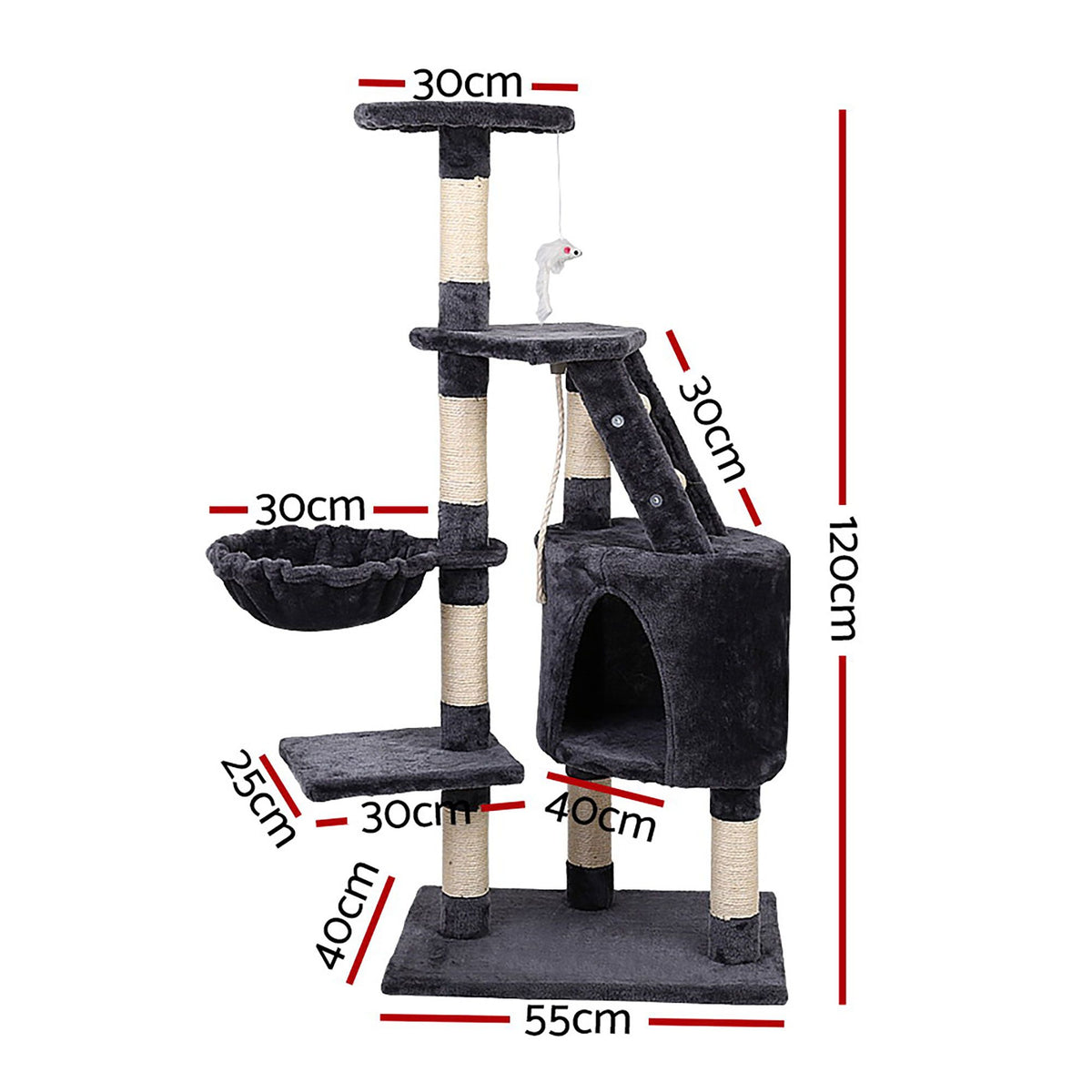 Cat Tree 120cm, Wood Multi-Level Scratching Post Tower Condo