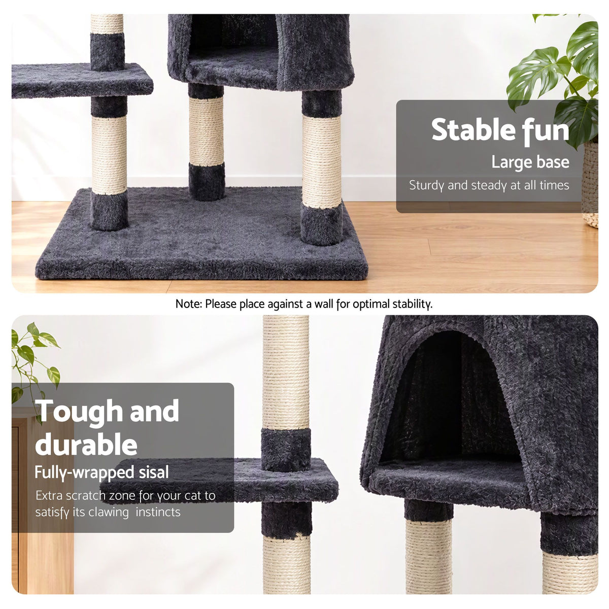 Cat Tree 120cm, Wood Multi-Level Scratching Post Tower Condo