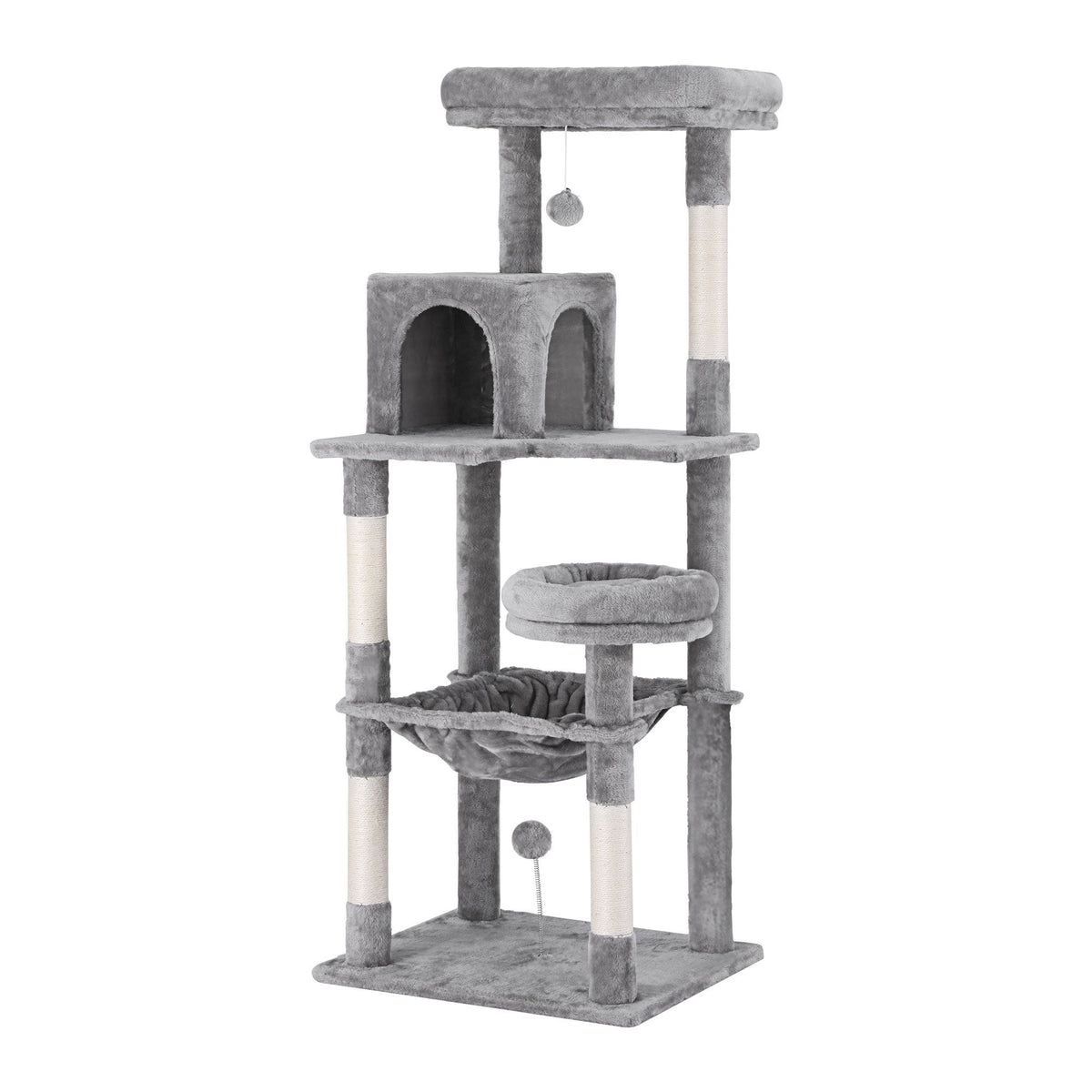 Cat Tree Tower Scratching Post Scratcher 143cm Condo House - Grey