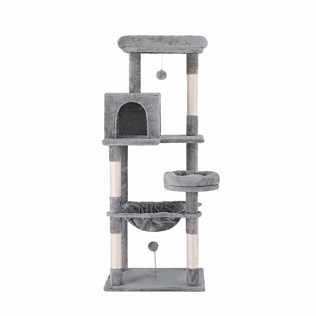 Cat Tree Tower Scratching Post Scratcher 143cm Condo House - Grey