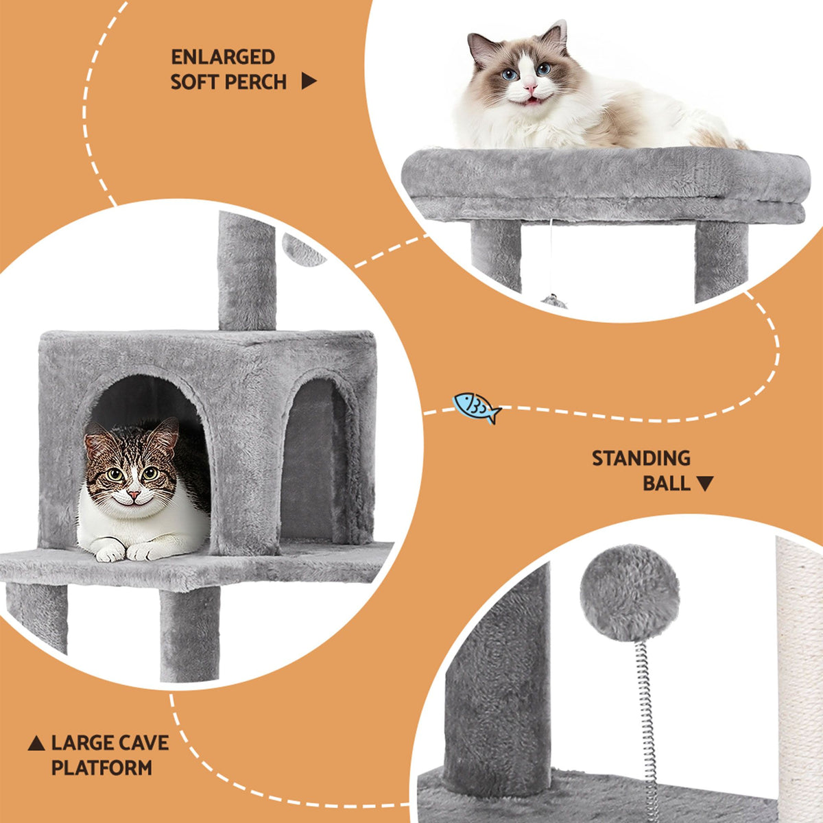 Cat Tree Tower Scratching Post Scratcher 143cm Condo House - Grey
