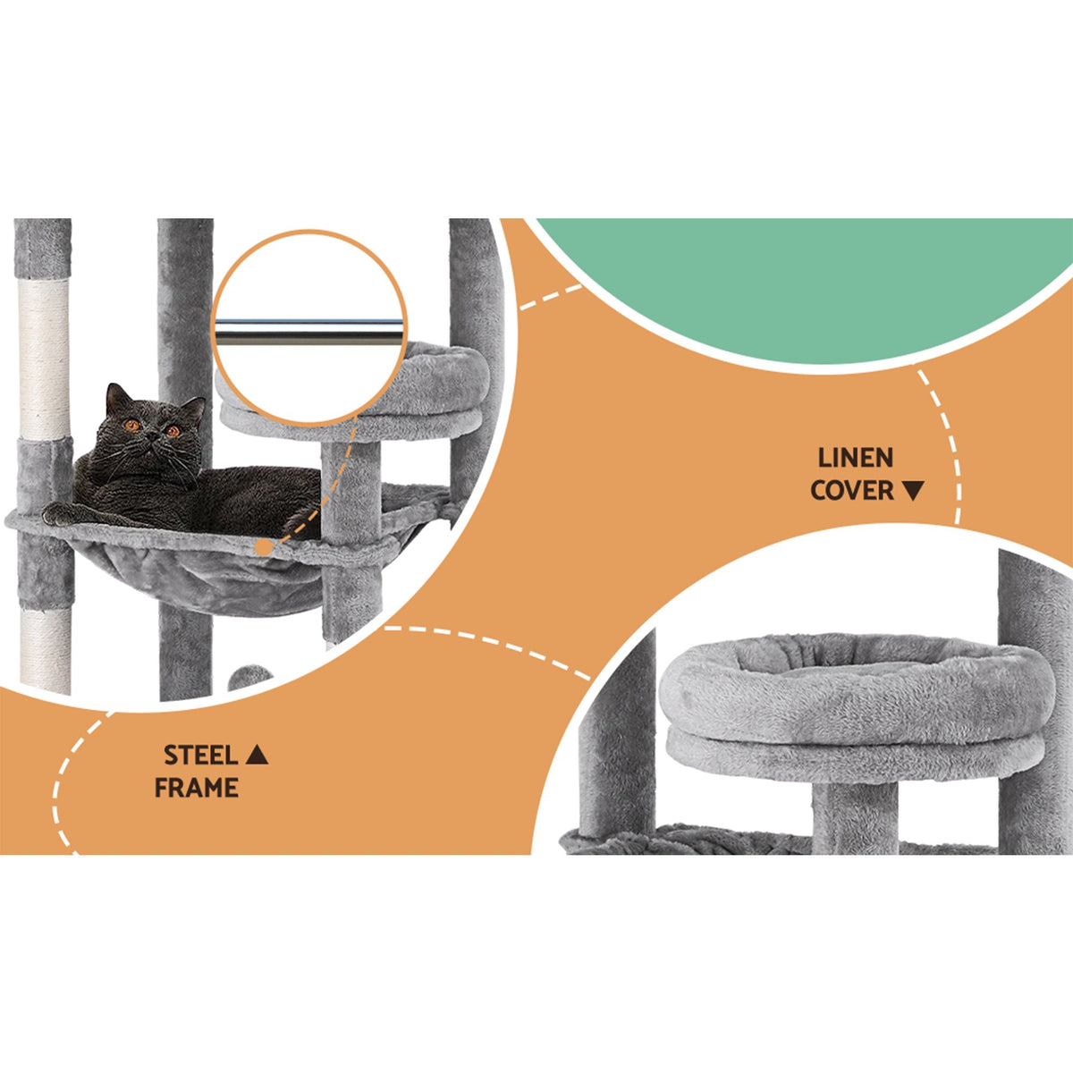 Cat Tree Tower Scratching Post Scratcher 143cm Condo House - Grey