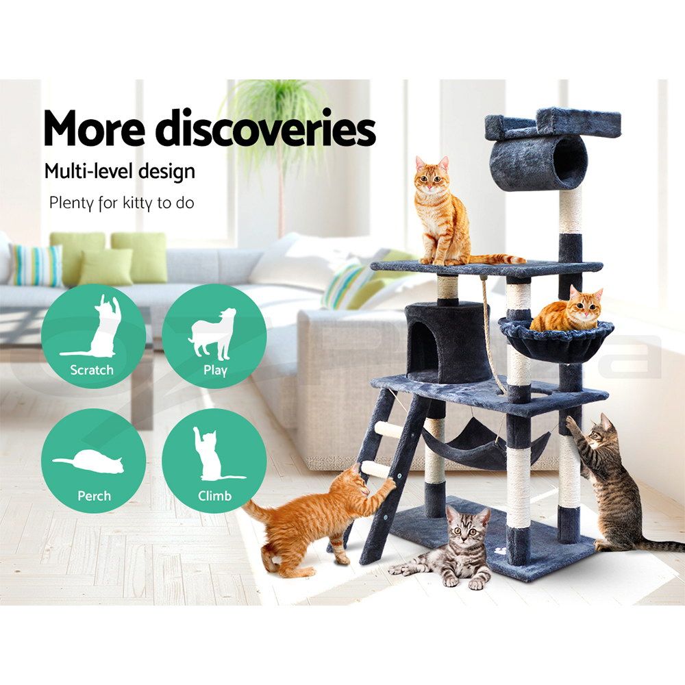 Cat Tree Scratching Post 141cm Tower Condo House Furniture Wood