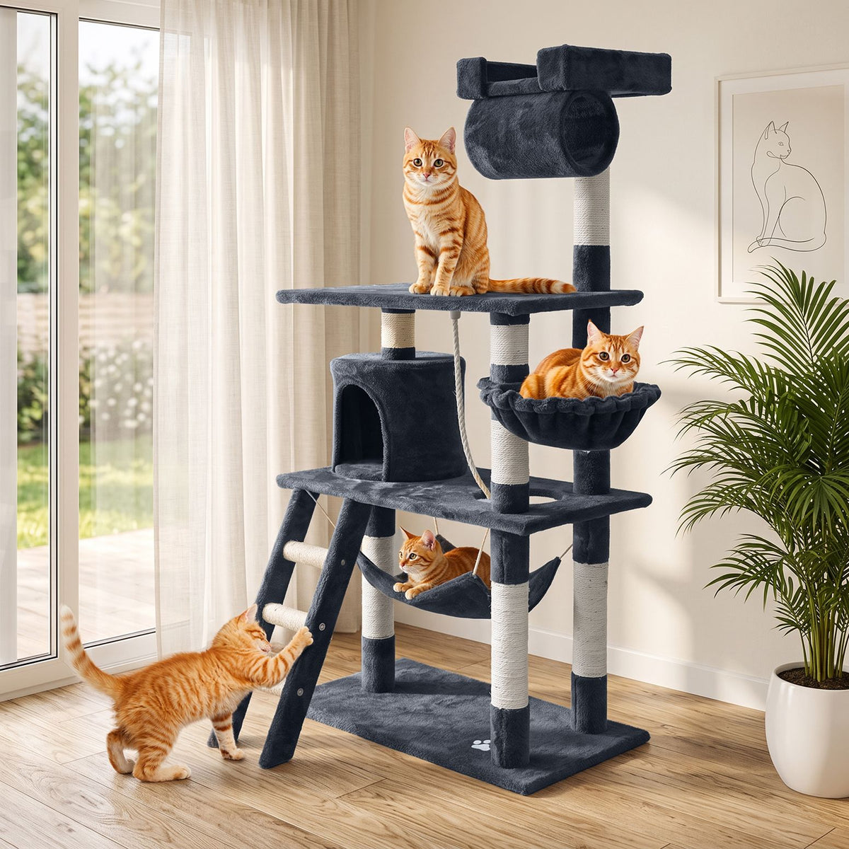 Cat Tree Scratching Post 141cm Tower Condo House Furniture Wood