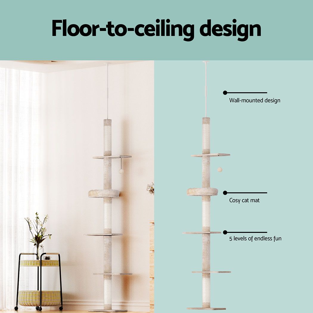 Cat Tree 290cm - Tower Scratching Cats Post Scratcher Floor to Ceiling Bed