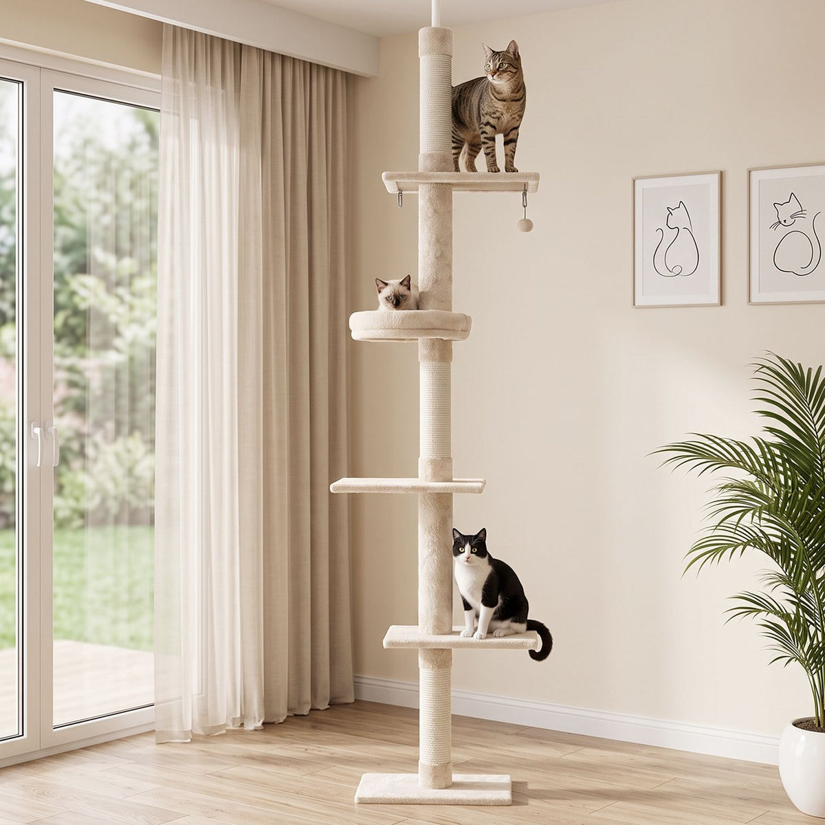 Cat Tree 290cm - Tower Scratching Cats Post Scratcher Floor to Ceiling Bed