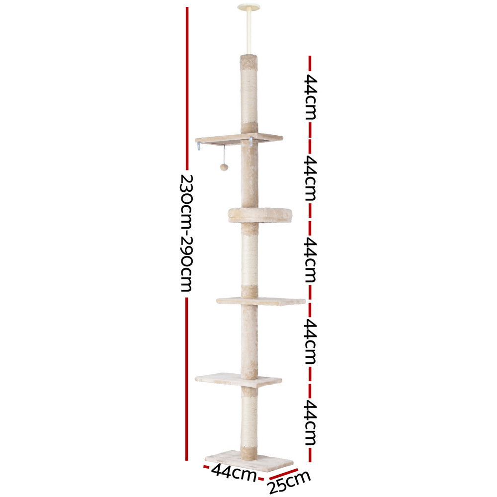 Cat Tree 290cm - Tower Scratching Cats Post Scratcher Floor to Ceiling Bed