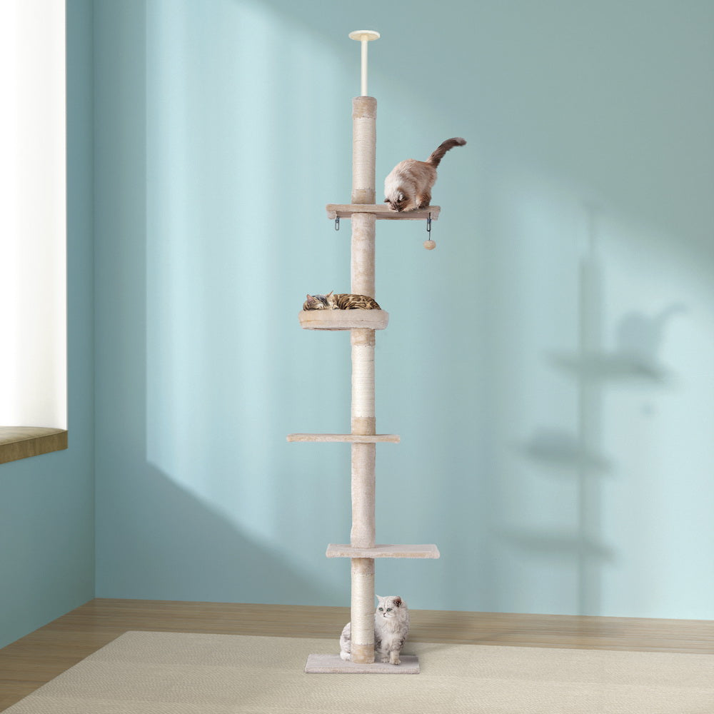 Cat Tree 290cm - Tower Scratching Cats Post Scratcher Floor to Ceiling Bed