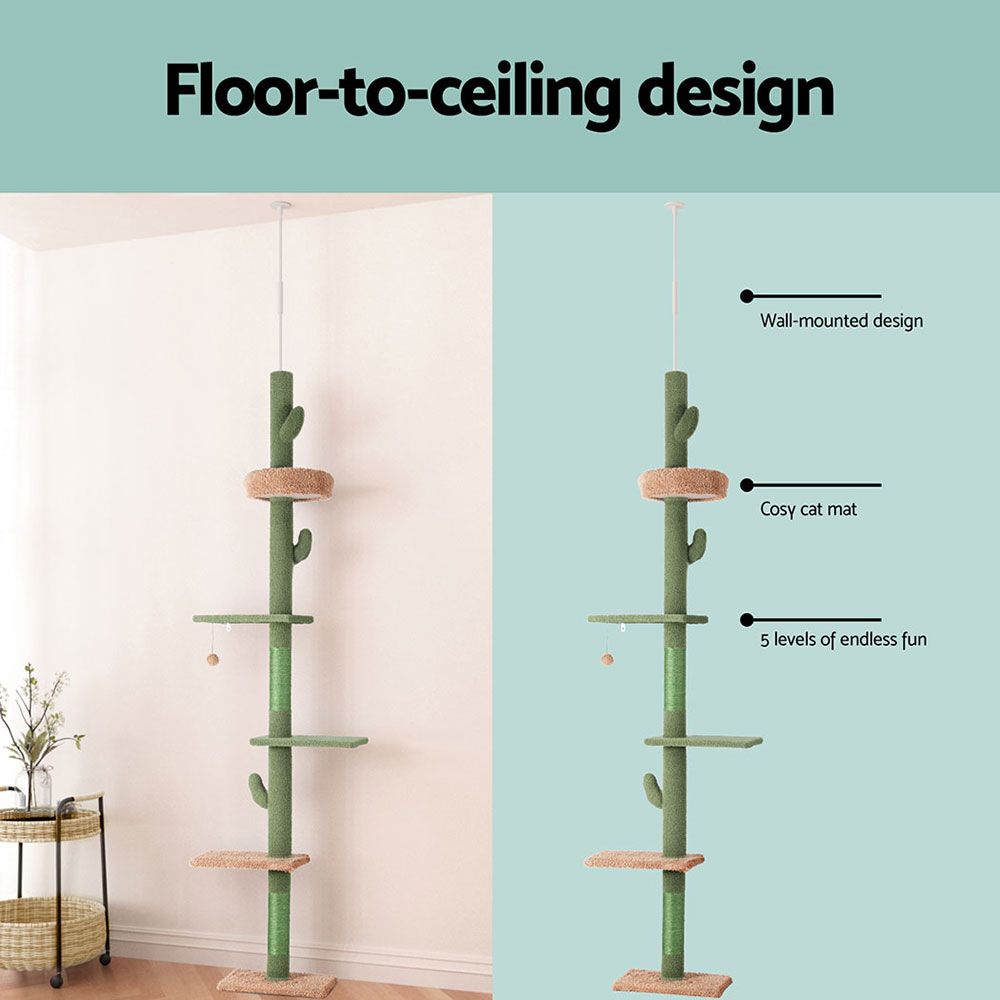 Cat Tree Tower Scratching Post Scratcher - Floor to Ceiling Cats Bed 290cm