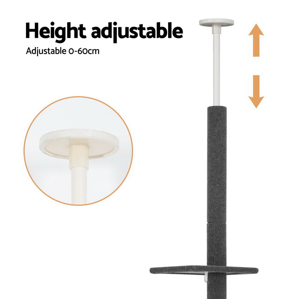 Cat Tree 290cm Tower Scratching Post Scratcher Floor-to-Ceiling Bed - Grey
