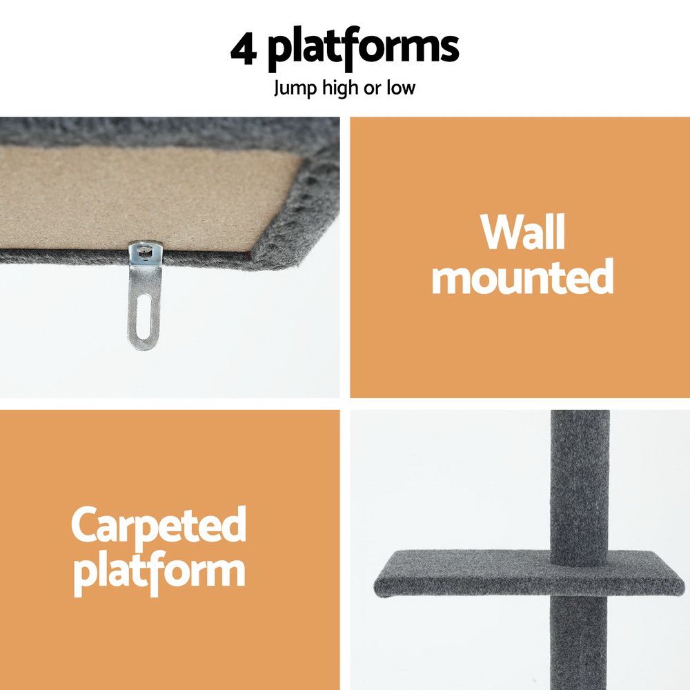 Cat Tree 290cm Tower Scratching Post Scratcher Floor-to-Ceiling Bed - Grey