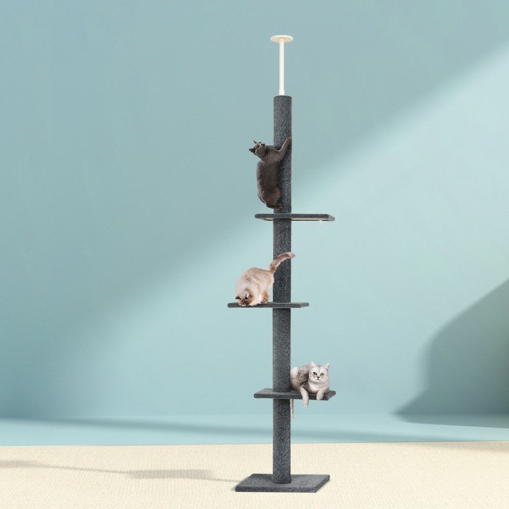 Cat Tree 290cm Tower Scratching Post Scratcher Floor-to-Ceiling Bed - Grey