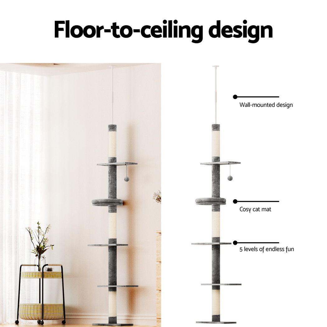 Cat Tree 290cm Tower Scratching Post Scratcher Floor to Ceiling Cat Bed