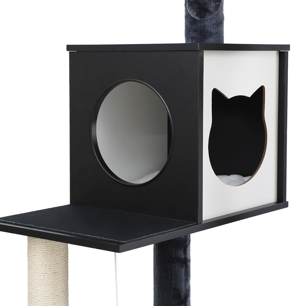 Cat Tree Tower Scratching Post Scratcher 144cm Wood Bed Condo House Cabinet