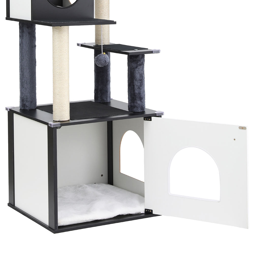 Cat Tree Tower Scratching Post Scratcher 144cm Wood Bed Condo House Cabinet