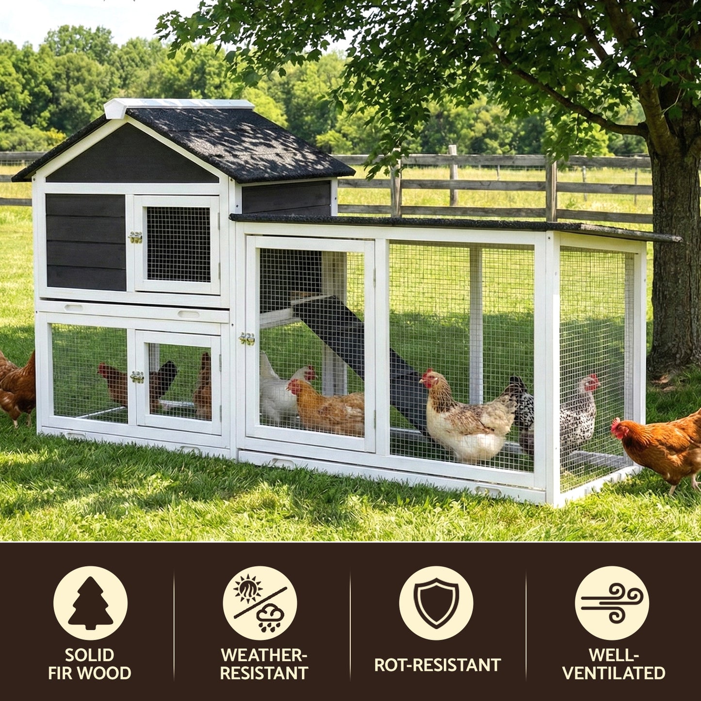 Chicken Coop Rabbit Hutch Extra Large Wooden House with Run Cage