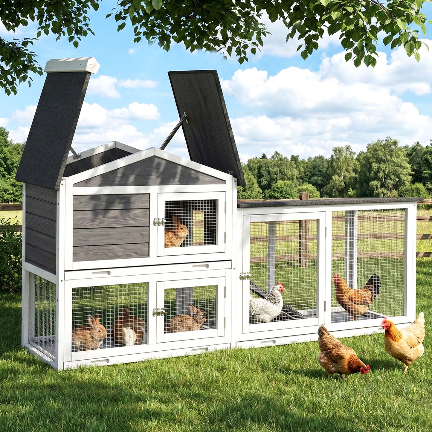 Chicken Coop Rabbit Hutch Extra Large Wooden House with Run Cage