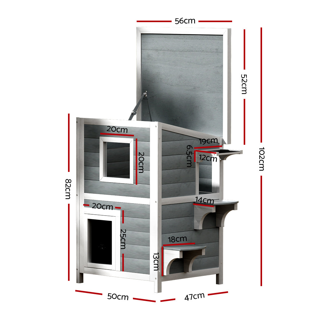 Cat House Outdoor Shelter 56cm x 52cm x 82cm Rabbit Hutch Wooden Condo Small Dog Pet Enclosure