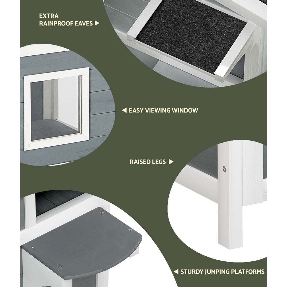 Cat House Outdoor Shelter 56cm x 52cm x 82cm Rabbit Hutch Wooden Condo Small Dog Pet Enclosure