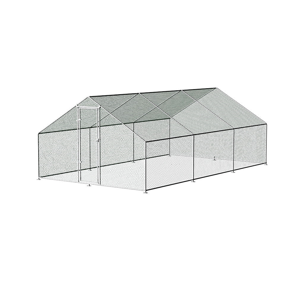 Galvanised walk-in chicken coop frame with mesh panels