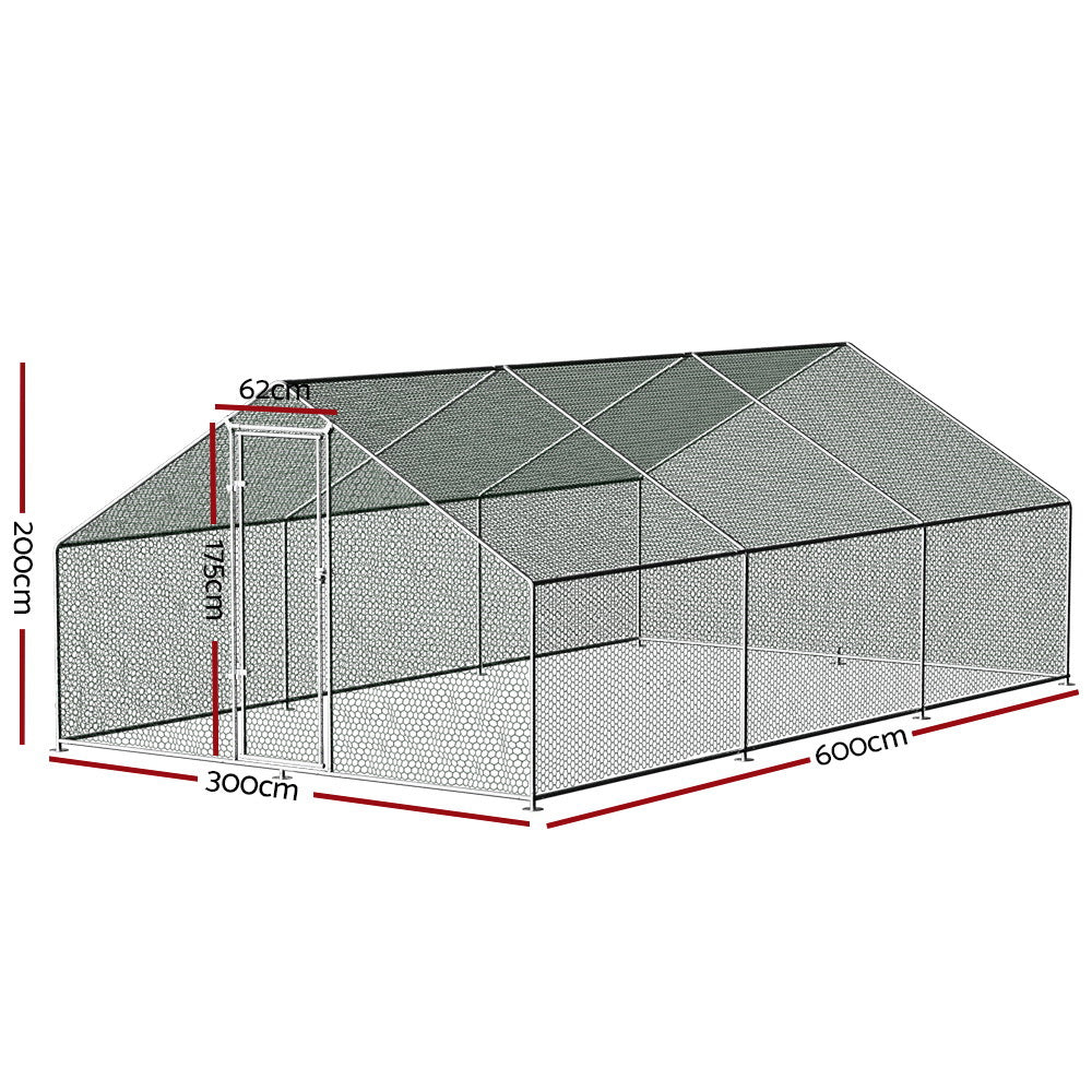 3x6m galvanised chicken coop with roof cover and mesh run