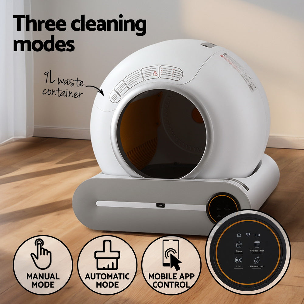 Automatic Cat Litter Box Self-Cleaning Large Smart Toilet Tray with App Control - 9L