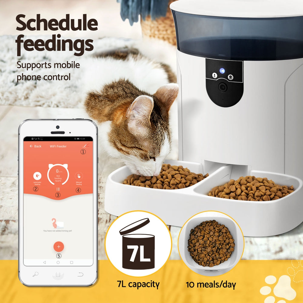 Automatic Pet Feeder Dog Cat Camera Wifi Smart Food Dispenser Timer 7L APP