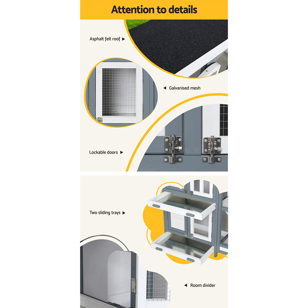 Rabbit Hutch 98cm x 45cm x 92cm Chicken Coop Large Wooden House Run Cage Bunny Guinea Pig