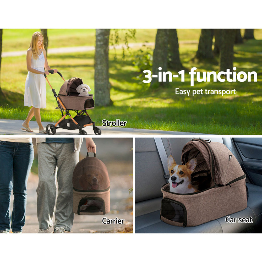 Pet Stroller Dog Pram Large Cat Carrier Travel Foldable 4 Wheels Pushchair - Double