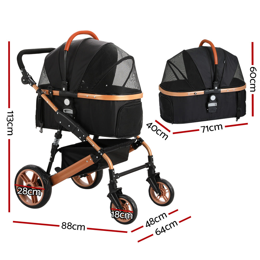 Pet Stroller Dog Pram Large Cat Carrier Travel Foldable Pushchair with 4 Wheels