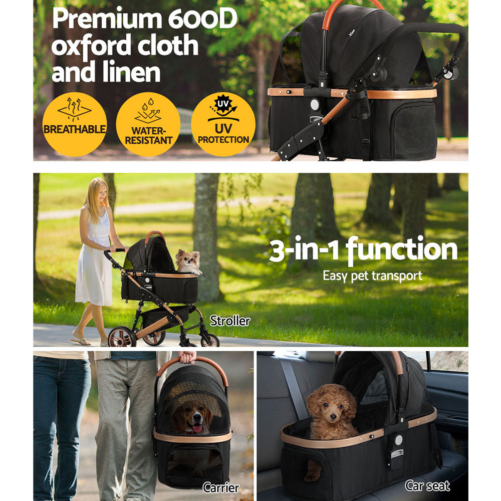 Pet Stroller Dog Pram Large Cat Carrier Travel Foldable Pushchair with 4 Wheels