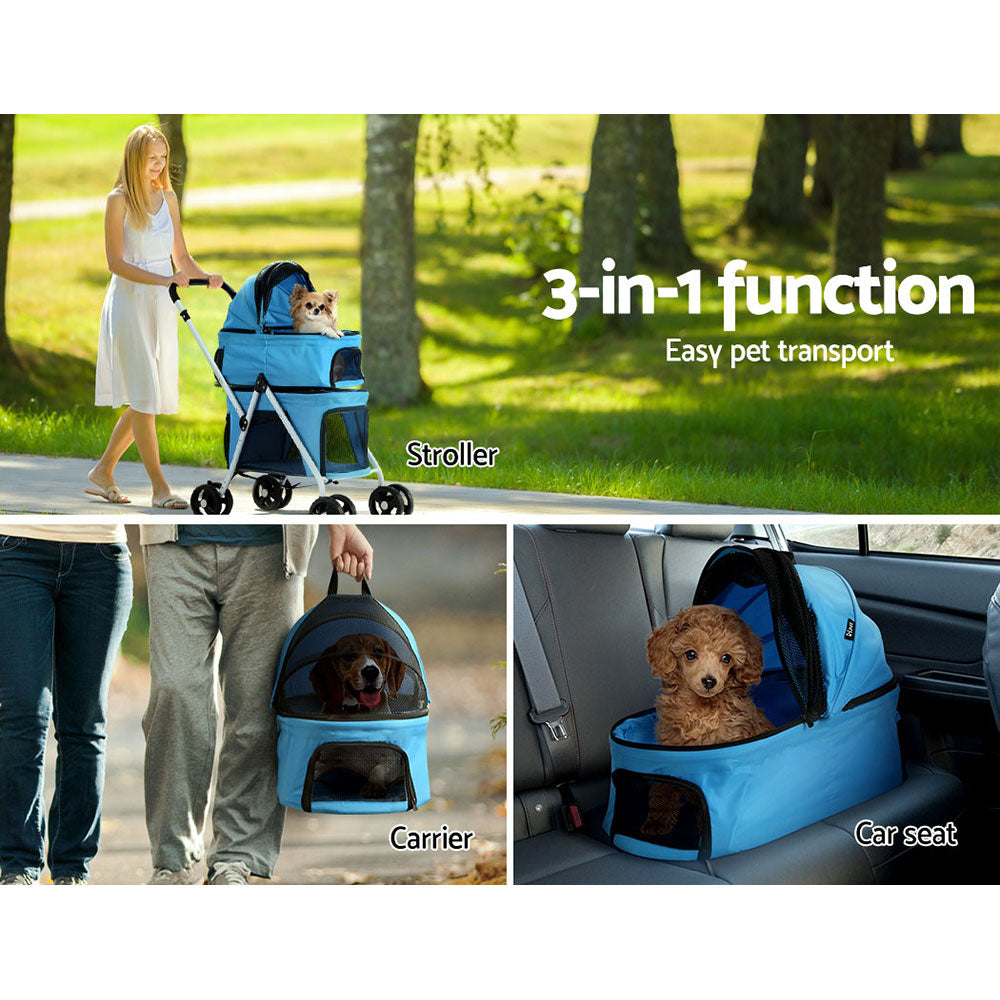 Pet Stroller Dog Pram Large Cat Carrier Travel Foldable 4 Wheels - Double