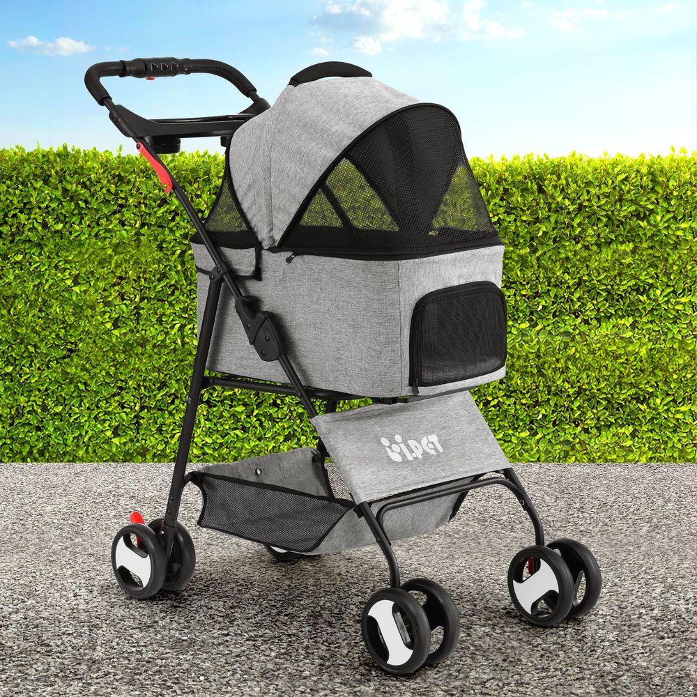 Pet Stroller Dog Carrier Foldable Pram 3 IN 1 Middle Size Grey
