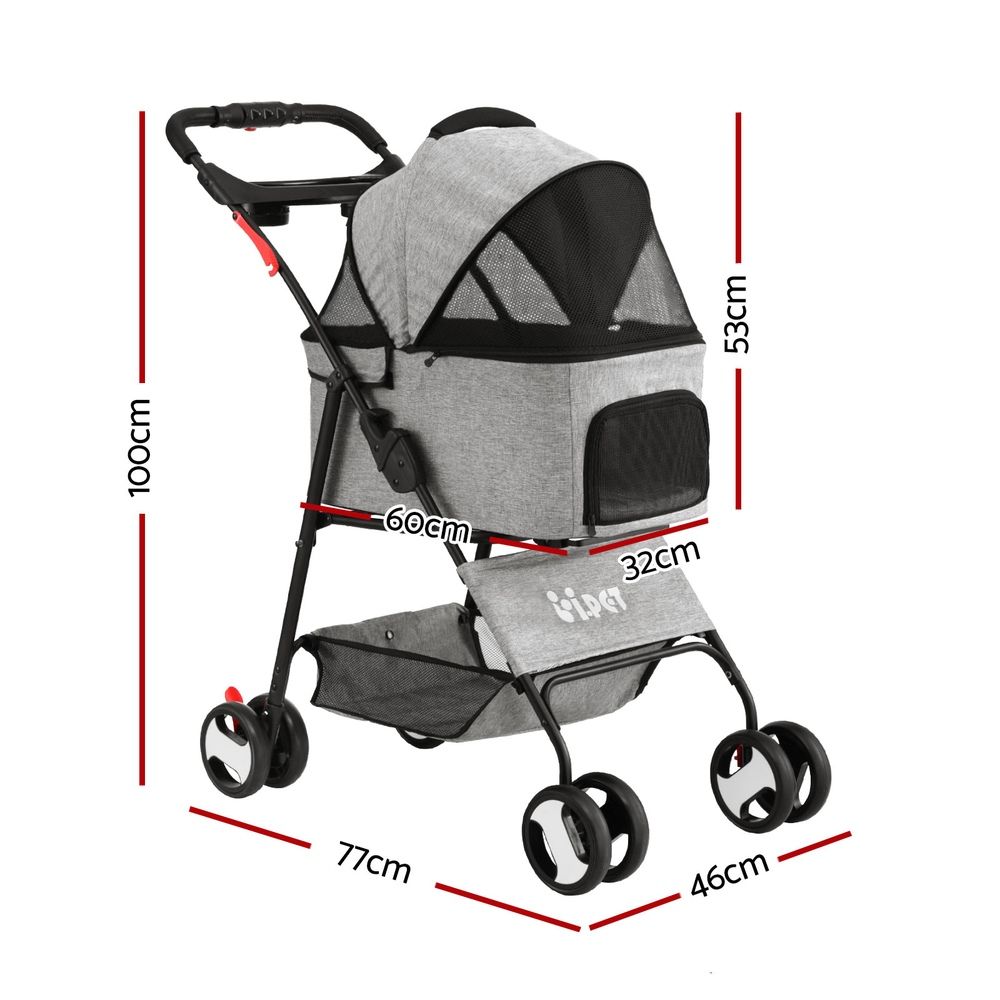 Pet Stroller Dog Carrier Foldable Pram 3 IN 1 Middle Size Grey