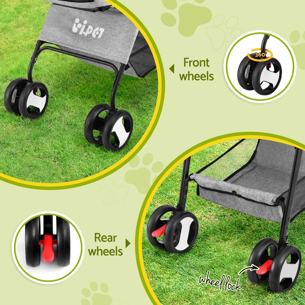 Pet Stroller Dog Carrier Foldable Pram 3 IN 1 Middle Size Grey