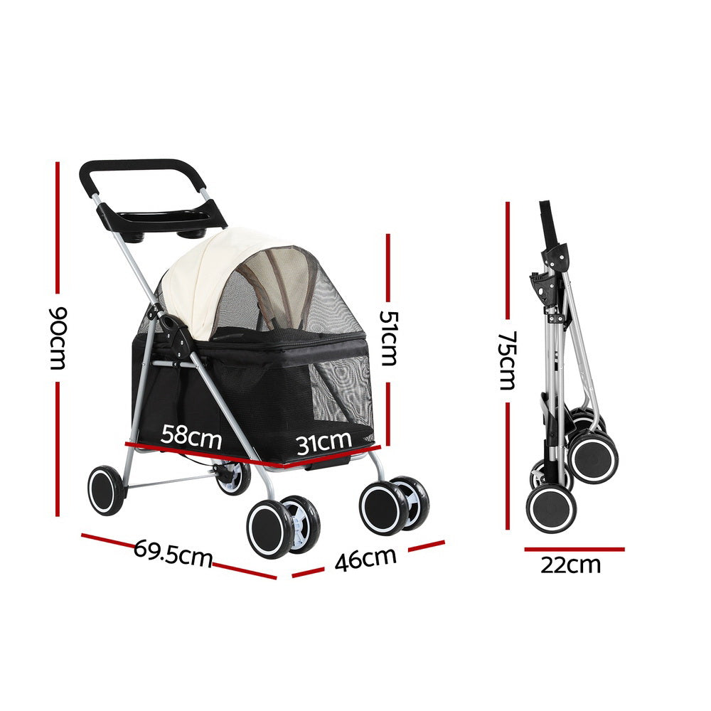 Pet Stroller Pram Dog Cat Carrier Cage Large Travel Pushchair Foldable - 4 Wheels