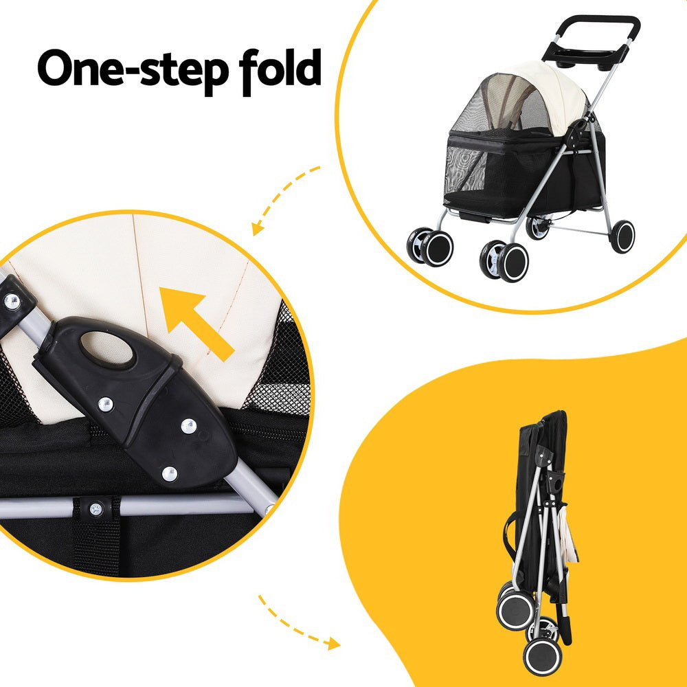 Pet Stroller Pram Dog Cat Carrier Cage Large Travel Pushchair Foldable - 4 Wheels