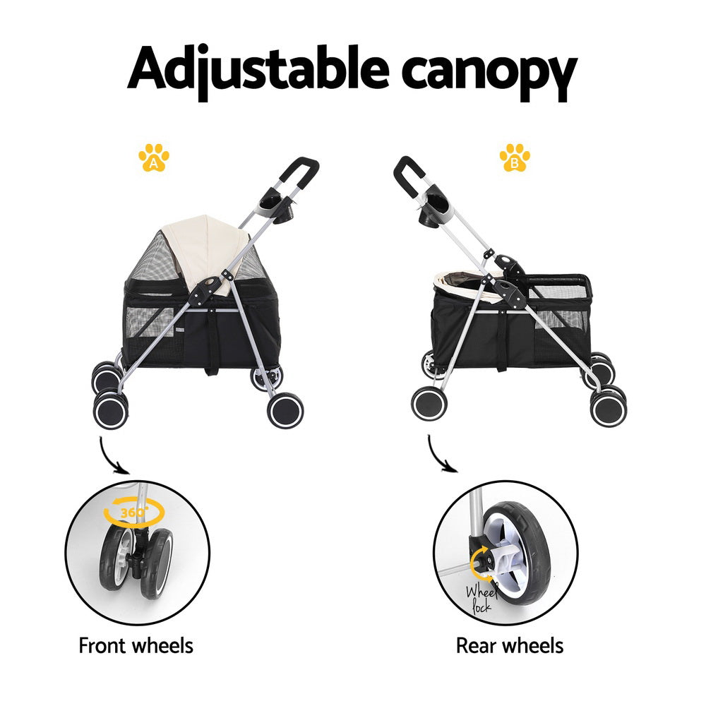 Pet Stroller Pram Dog Cat Carrier Cage Large Travel Pushchair Foldable - 4 Wheels