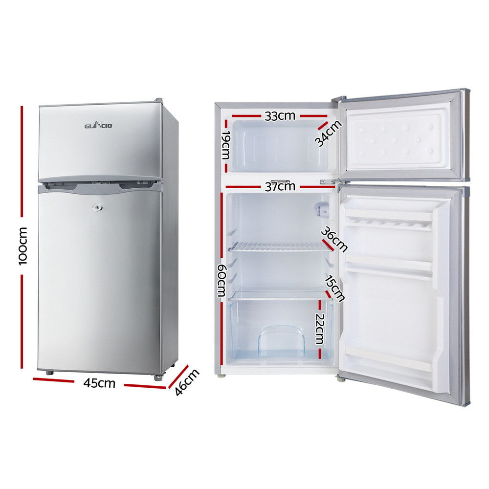 Portable Fridge 100L Bar Freezer Cooler Upright 12V/24V/240V Car Silver