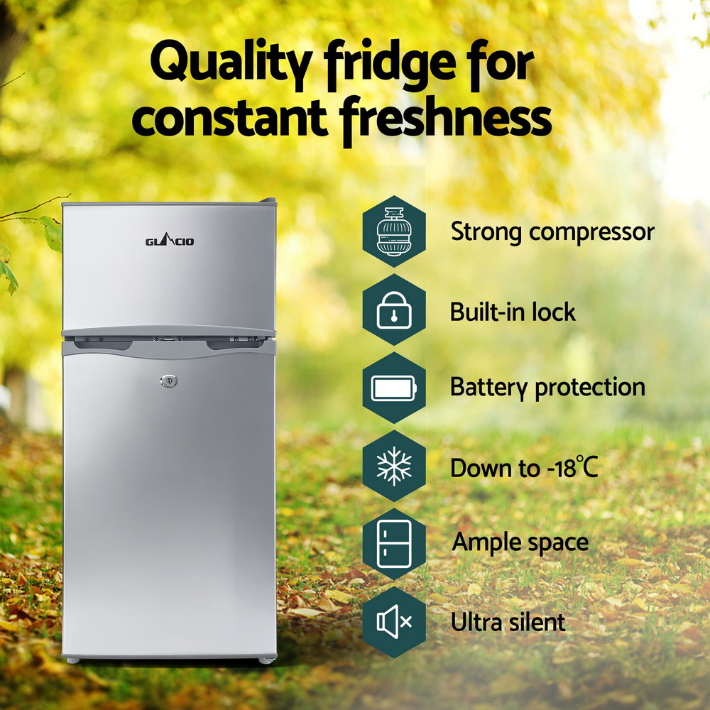 Portable Fridge 100L Bar Freezer Cooler Upright 12V/24V/240V Car Silver