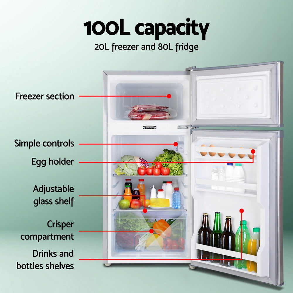 Portable Fridge 100L Bar Freezer Cooler Upright 12V/24V/240V Car Silver