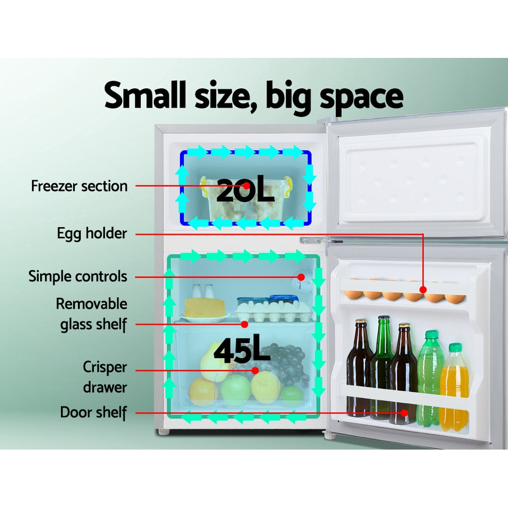 Portable Fridge 65L Bar Freezer Cooler Upright 12V/24V/240V Car Silver
