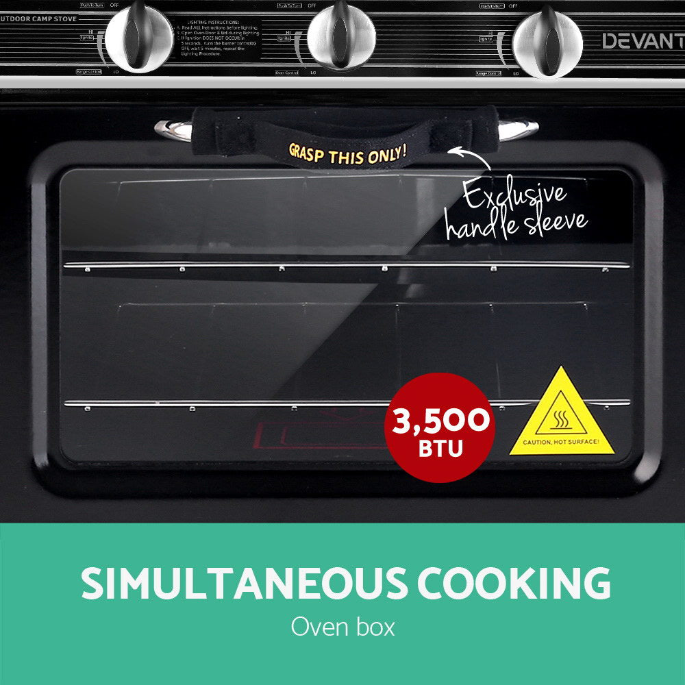 Portable Oven 3 Burner - Silver & Black