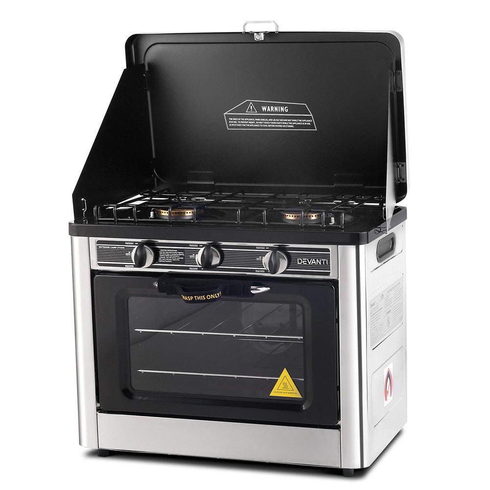 Portable Oven 3 Burner - Silver & Black