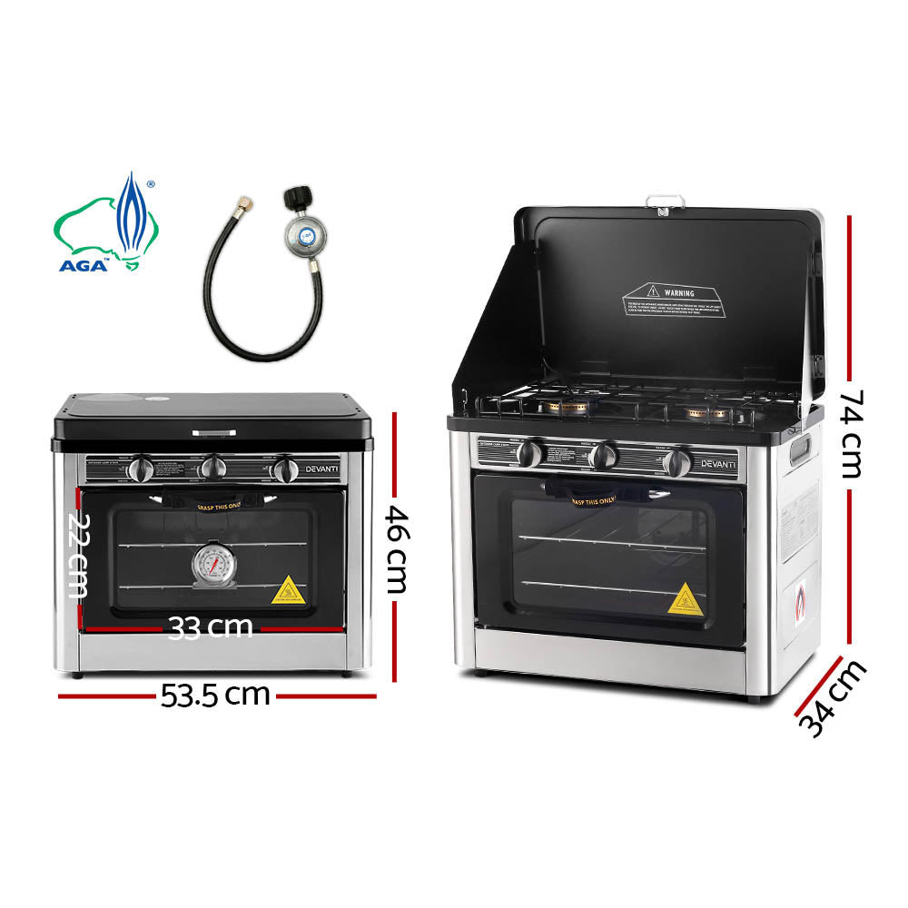 Portable Oven 3 Burner - Silver & Black