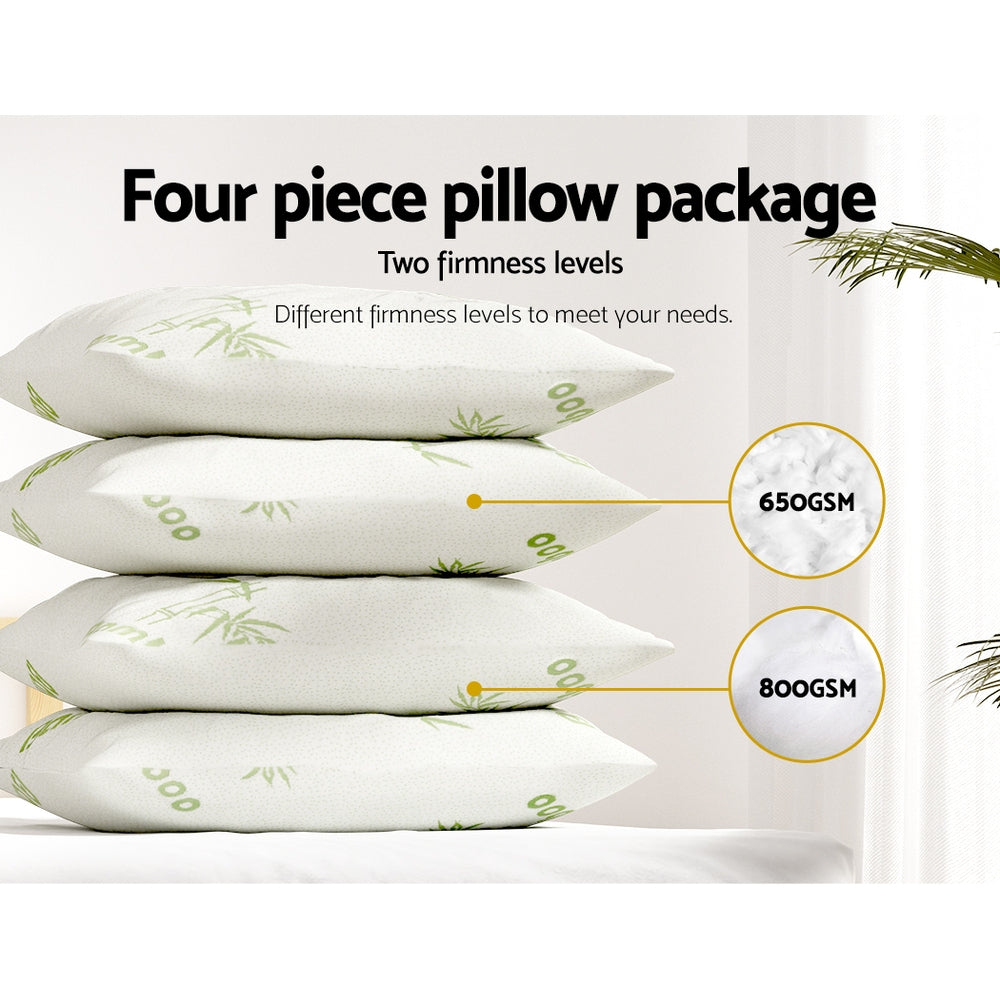 Bamboo Pillow Set 4 Pack Bedding Family Hotel Quality